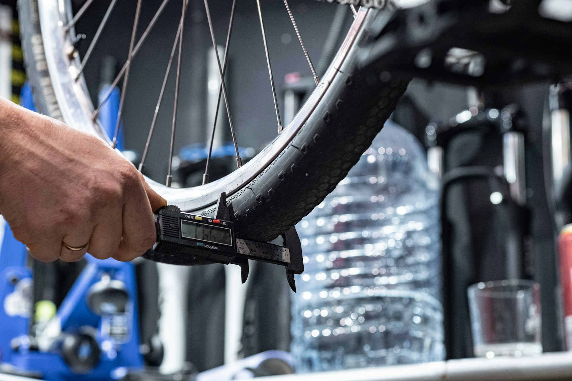 Tire maintenance tools and supplies laid out systematically
