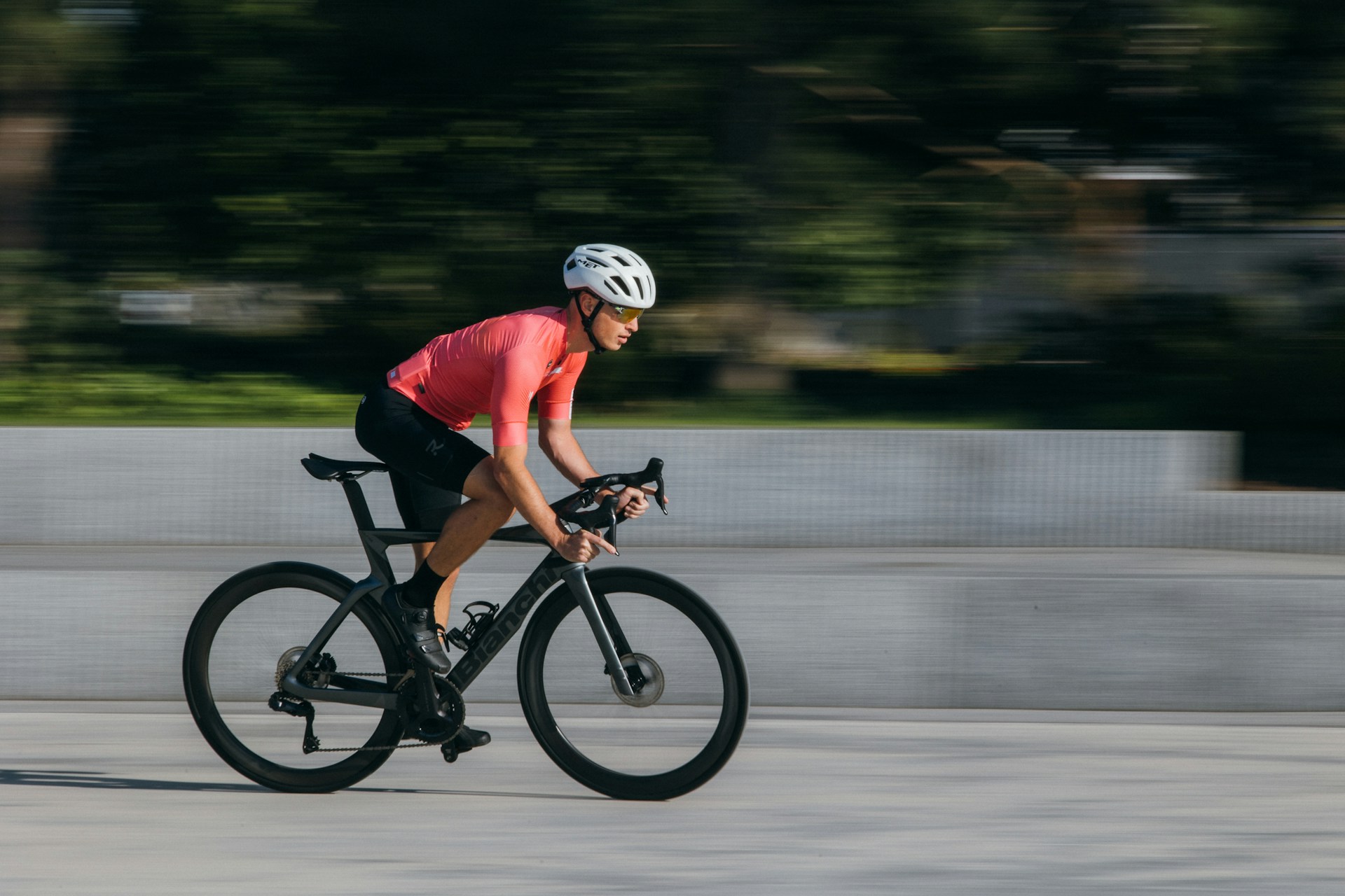 Sleek electric road bike in aerodynamic position