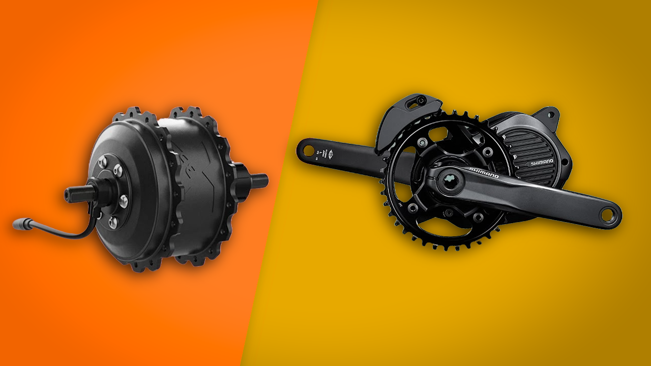 Cutaway diagram comparing mid-drive and hub motor systems