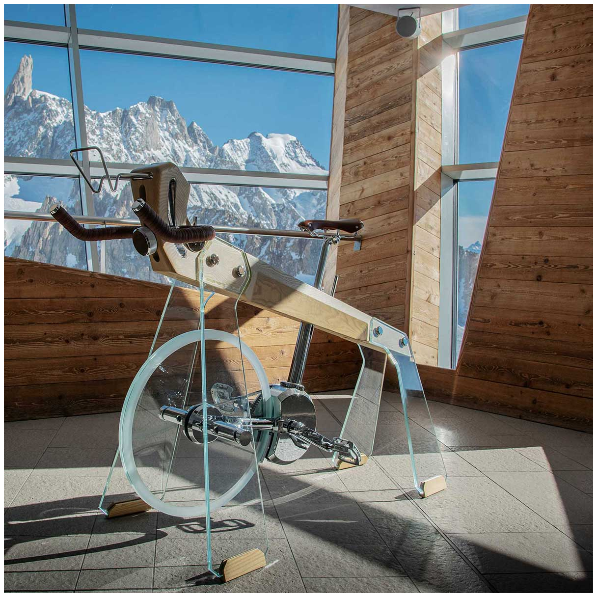 Fuoripista Natural Ash Wood Indoor Stationary Bike Tempered Glass Solid Ash