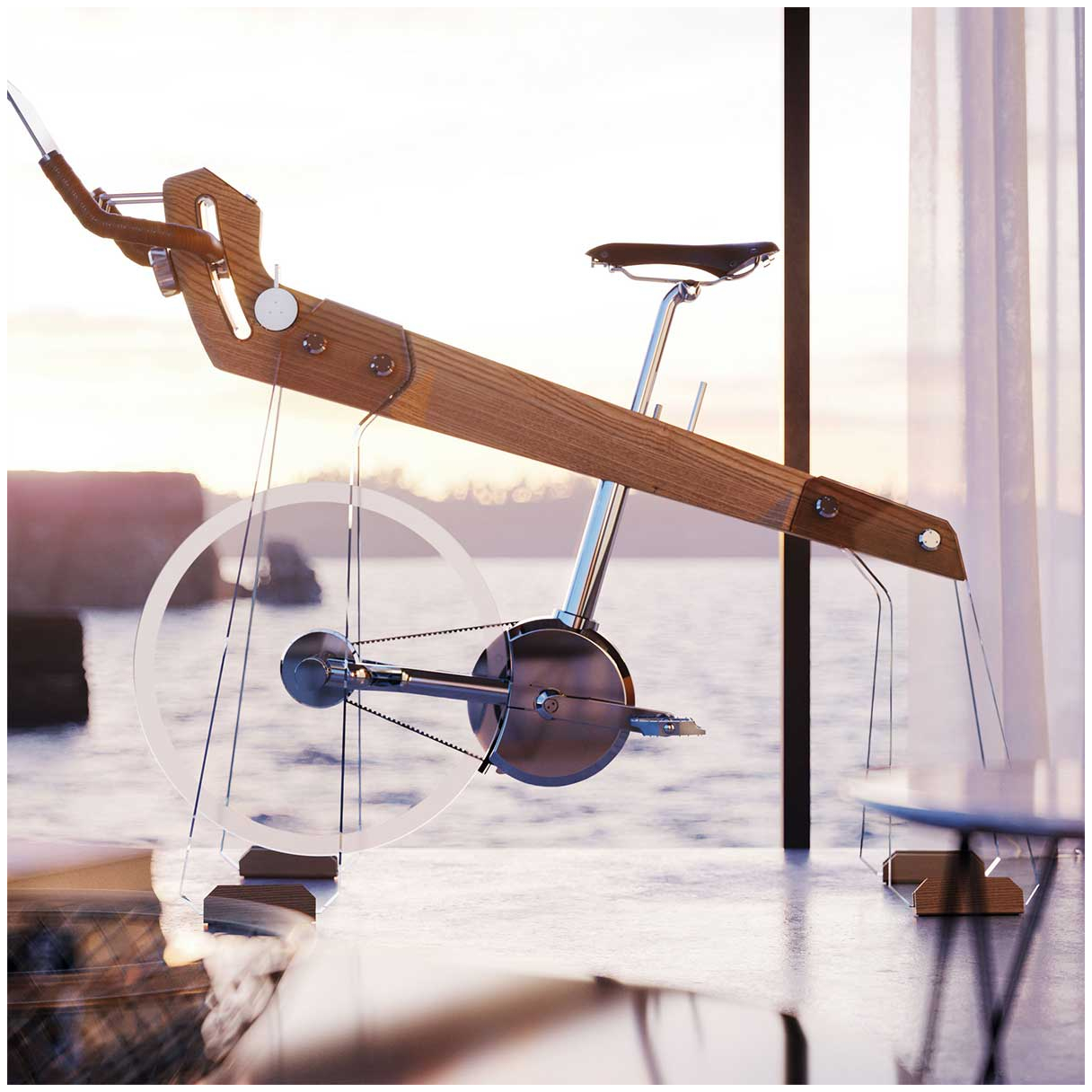 Fuoripista Natural Ash Wood Indoor Stationary Bike Virtual Coach Modern