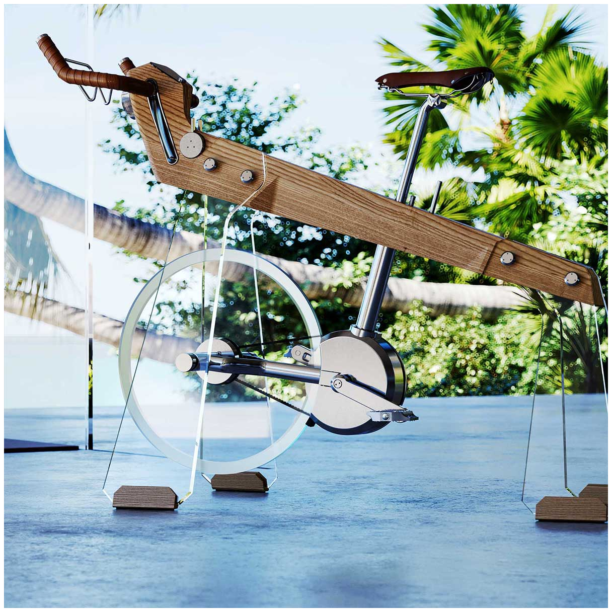 Fuoripista Natural Ash Wood Indoor Stationary Bike Virtual Gear Shifter